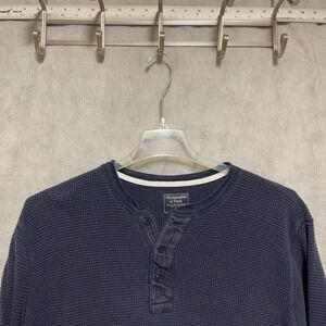 VTG Abercrombie & Fitch Shirt Men XXL Blue Thermal Waffle Knit Grid Outdoor Y2K